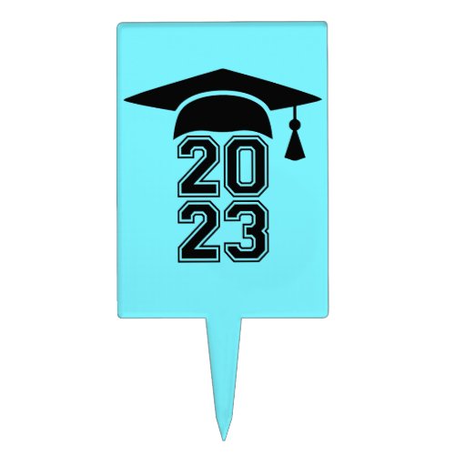 2023 Graduation grad cap sky blue black  Cake Topper