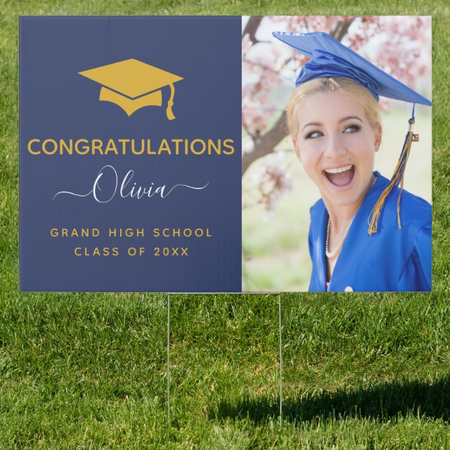 2023 Graduation Navy Blue Gold High School College Sign (Insitu)