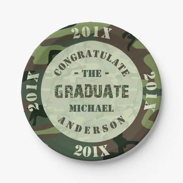 2023 Graduation Party Camouflage Custom Camo Paper Plates (Front)