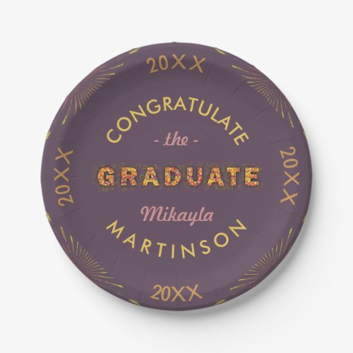 2023 Graduation Party Glittery Purple Boho Chic Paper Plates