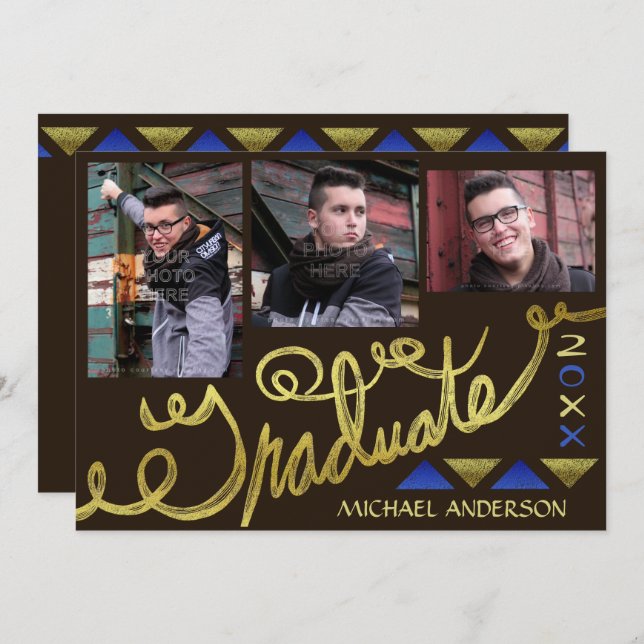 2023 Graduation Party Gold Typography Modern Photo Invitation (Front/Back)