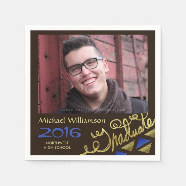 2023 Graduation Party Photo Gold Foil Typography Napkins (Front)