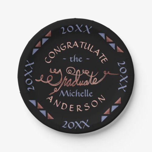 2023 Graduation Party Pink Black Blue Custom Paper Plates