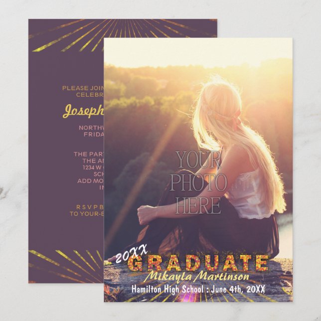 2023 Graduation Party Sunshine Colors Boho Chic Invitation (Front/Back)