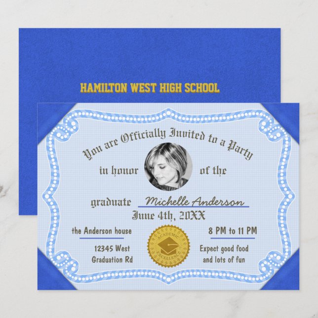 2023 Graduation Photo Diploma Degree Certificate Invitation (Front/Back)