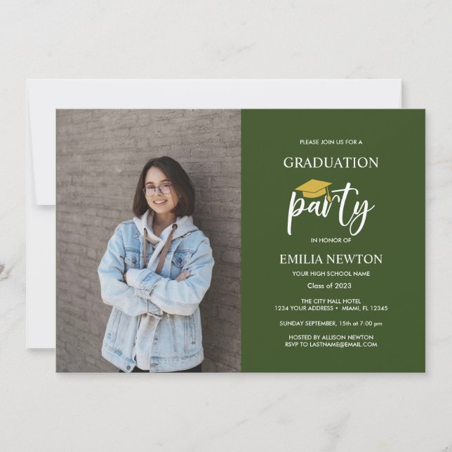  2023 Green Gold  Photo Graduation Party Invitation (Front)