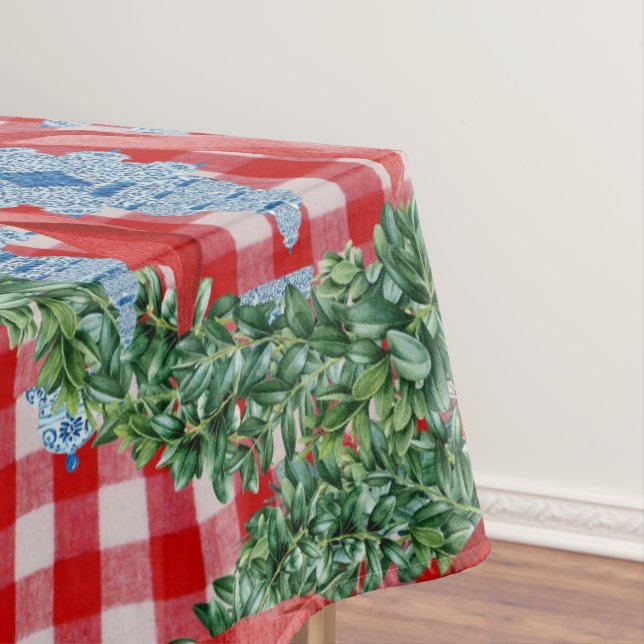 2023 Green Red Ginger Jars Gingham Tablecloth (In Situ)