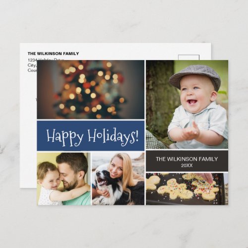 2023 Happy Holidays Photo Collage Blue Christmas  Holiday Postcard