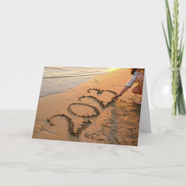 2023 Happy New Year, Beach Sand Writing Card (Front)