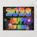 [ Thumbnail: 2023 Happy New Year!, Colorful Fireworks Pattern Postcard ]