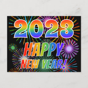 2023 HAPPY NEW YEAR!, Colorful Fireworks Pattern Postcard