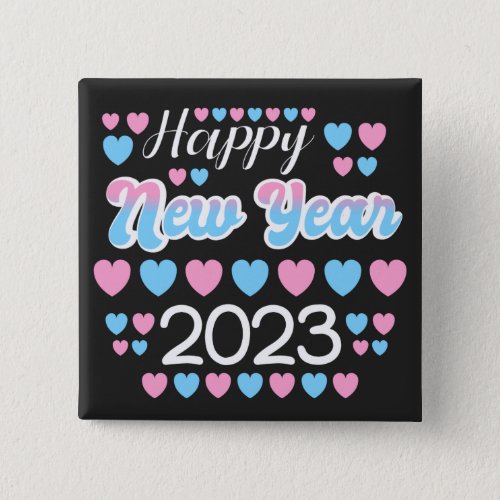 2023 Happy New Year Colorful text and hearts Button