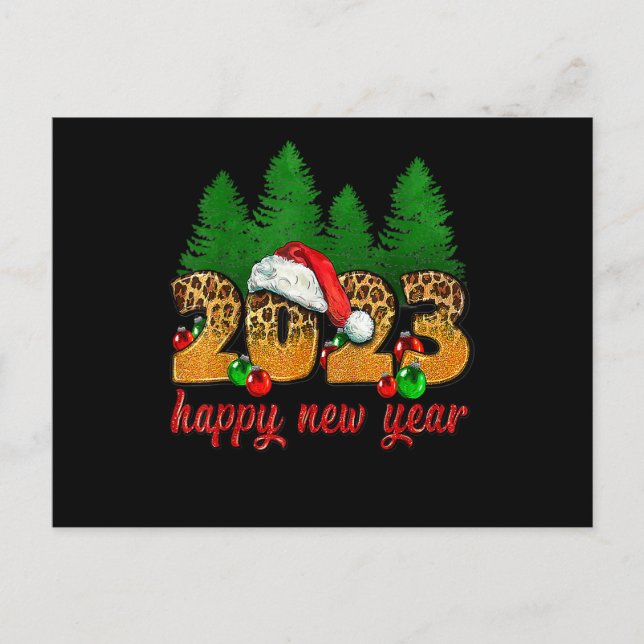 2023 Happy New Year Leopard New Years Eve Party Su Holiday Postcard (Front)