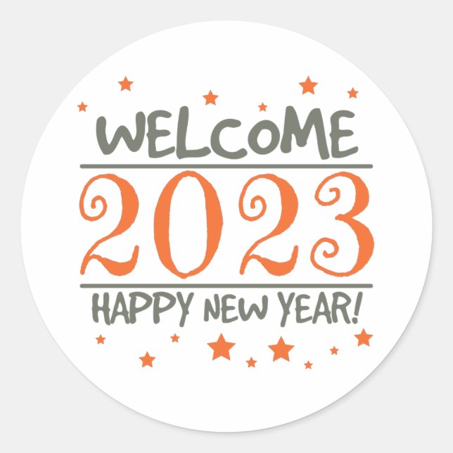 2023 Happy New Year with Colorful text Classic Round Sticker (Front)