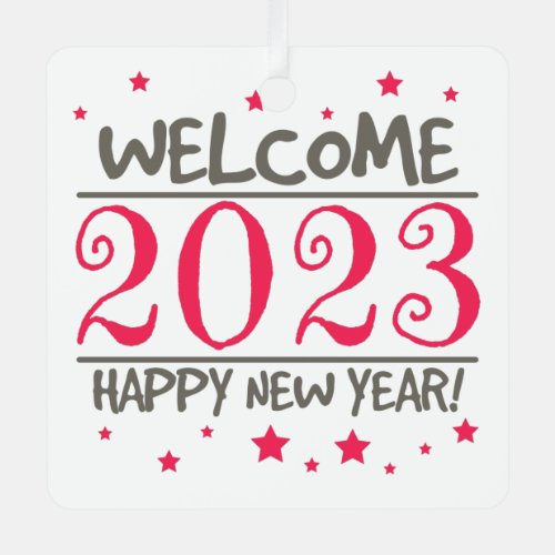 2023 Happy New Year with Colorful text Metal Ornament