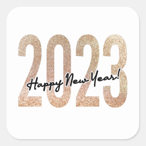 2023 happy new year with golden glittery text square sticker