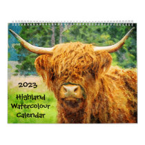 2023 Highland Cow Cattle Cute Watercolor Paintings Calendar