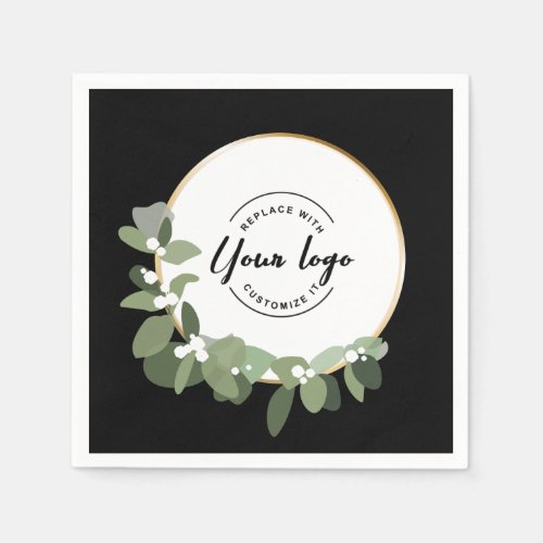 2023 Holiday Corporate Green Wreath Custom Logo Napkins