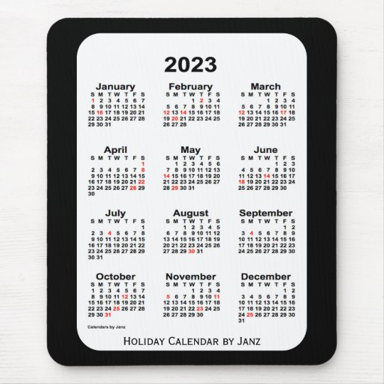 2023 Holiday Two Tone Black Calendar by Janz Mouse Pad | Zazzle.com