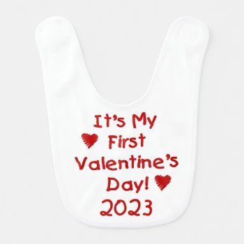 2023 Kid Text First Valentine's Day Baby Bib by valentines_store at Zazzle