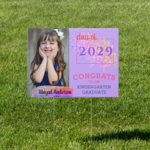 2023 Kinder Photo Glitter Purple Graduation Yard Sign