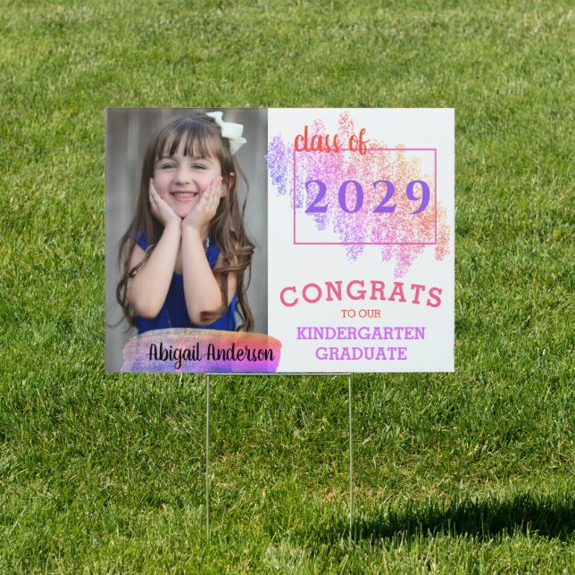 2023 Kinder Photo Pink Glitter Sparkle Graduation  Sign (Insitu)