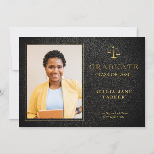 2023 Law school graduation black gold photo Announcement (Front)
