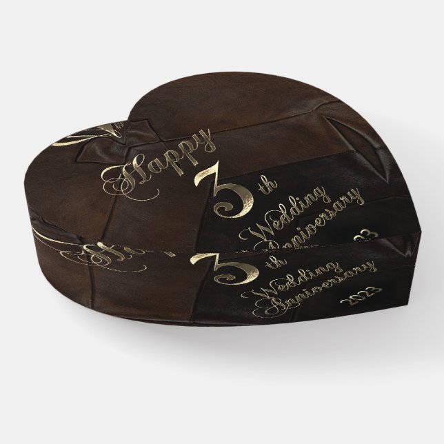 2023 Leather Wedding Happy 3th Anniversary Paperweight (Angled)