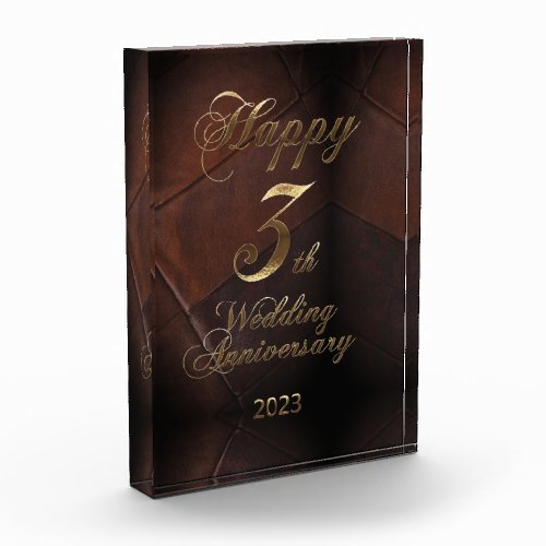 2023 Leather Wedding Happy 3th Anniversary Photo Block