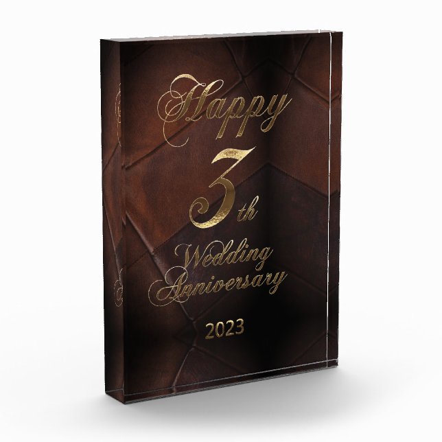 2023 Leather Wedding Happy 3th Anniversary Photo Block (Left)