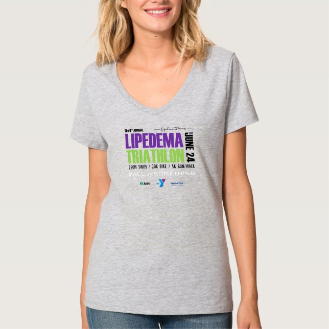 2023 Lipedema Triathlon V Neck T-Shirt (Grey) (Front)