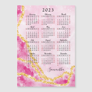 2023 Magnetic Calendar Custom Name Pink Marble