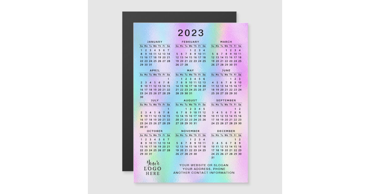 2023 Magnetic Calendar Holographic Ombre Girly | Zazzle