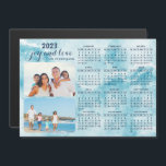 2023 Magnetic Family Photo Calendar Coastal Blue<br><div class="desc">Create your own 2023 magnetic photo calendar with two personal pictures on a light teal aqua blue background that imitates ocean waves. It's a unique keepsake for family,  friends,  workmates,  colleagues for Christmas,  New Year,  or any occasion.</div>
