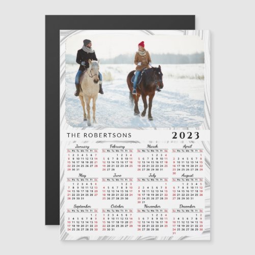 2023 Magnetic Photo Calendar Gray White Red Marble