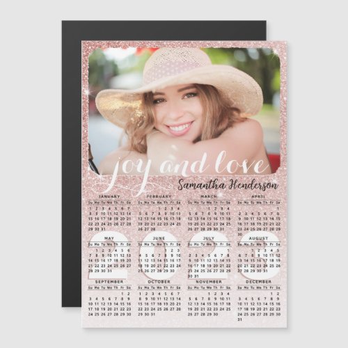 2023 Magnetic Photo Calendar Rose Gold Glitter