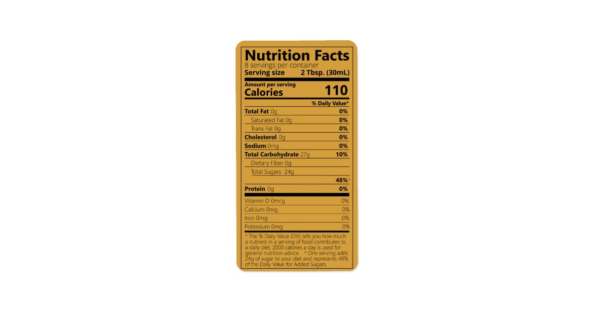 2023 Maple Syrup Nutrition Facts Satin Gold Labels | Zazzle