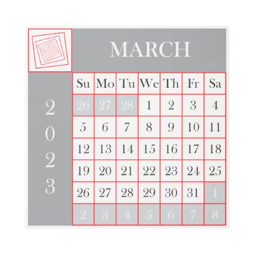 2023 MARCH CALENDAR SQUARE METAL PRINT