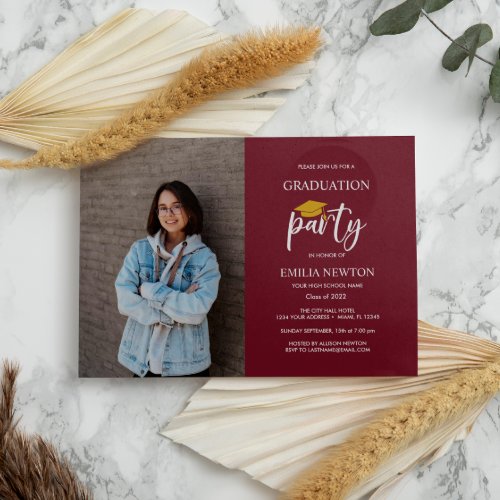  2023 Maroon and Gold  Photo Graduation Party  Invitation