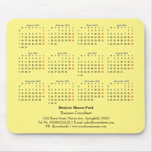 2023 Mini Calendar Monday ISO Week Mouse Pad
