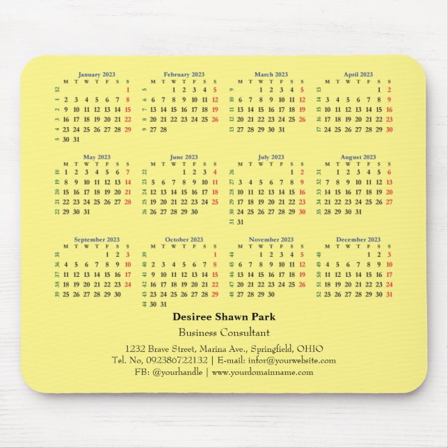 2023 Mini Calendar Monday ISO Week Mouse Pad (Front)