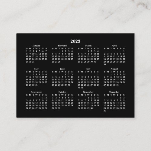 2023 Mini Calendar SUNDAY Start BLACK Business Card