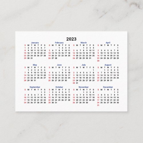 2023 Mini Calendar SUNDAY Start San Serif Font Business Card