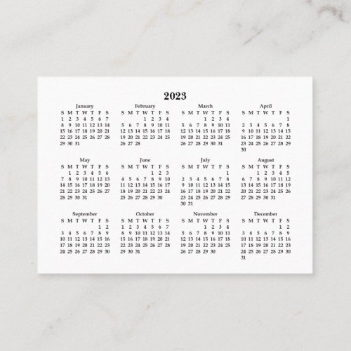 2023 Mini Calendar SUNDAY Start White Business Card