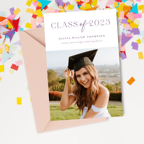 2023 Minimal Simple Photo Grad Announcement Purple