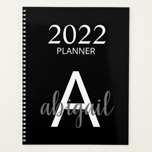 2023 Modern Black Simple Monogram Name  Planner