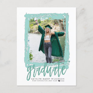 2023 Modern Brush Script Mint Green Photo Grad Announcement Postcard