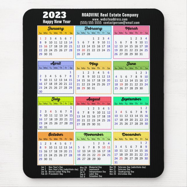 2023 Modern Calendar with Public Holidays Business Mouse Pad (Front)