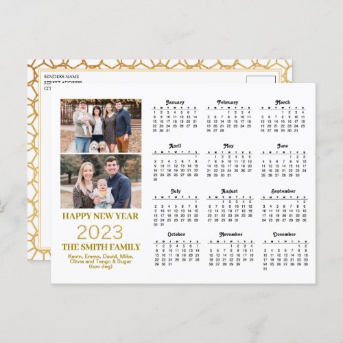 2023 Modern Gold Glitter Script 2 Photo Calendar Postcard