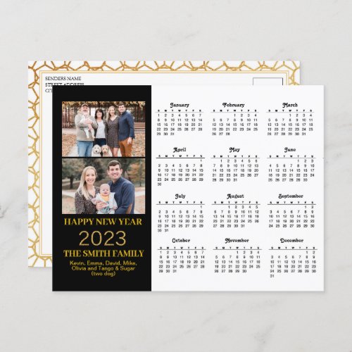 2023 Modern Gold Glitter Script 2 Photo Calendar Postcard